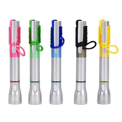 Amlswyddogaethol Lanyard LED Flashlight Ballpoint Pen